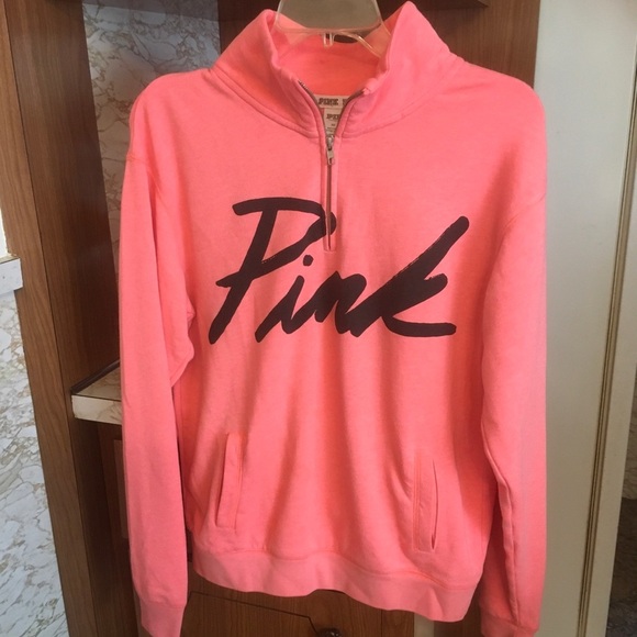 VS Pink: Pink Long Sleeve Quarter Zip Pullover, XS - Picture 2 of 4